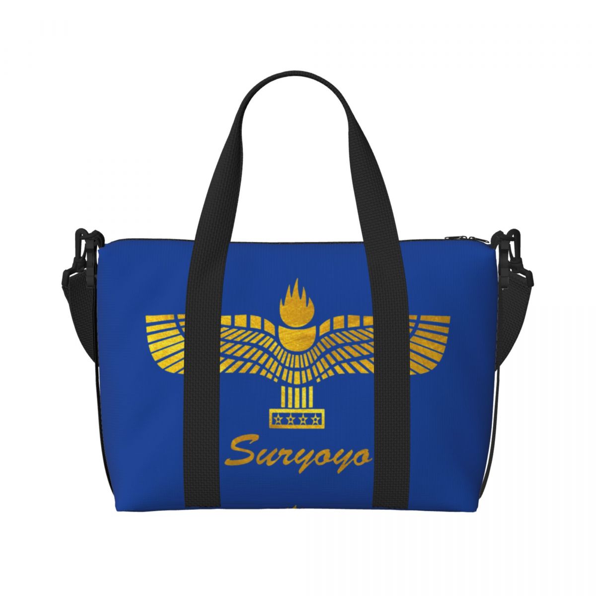 Custom Large Syriac Suryoyo Flag Logo Tote Bag for Women Aramean Assyria Shoulder Shopping Gym Beach Travel Bag: Dark Grey