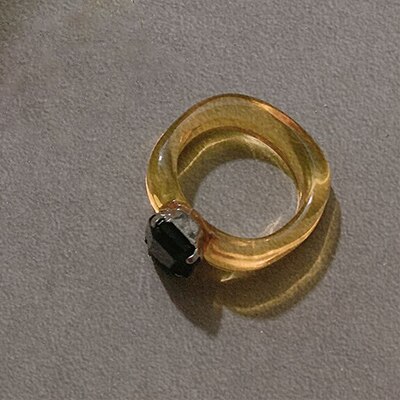 Aomu färgglada transparenta kristallringar geometriska glasade glasringar för kvinnor tjejer korea ring smycken: B