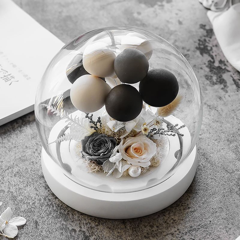 Moeder Dag Aanwezig Kunstmatige Eeuwige Bloem Thuis Bruiloft Decor Met Led Valentijnsdag Kerstmis Nieuwjaar Eeuwige Rose In Glas: HGA002111-Gray