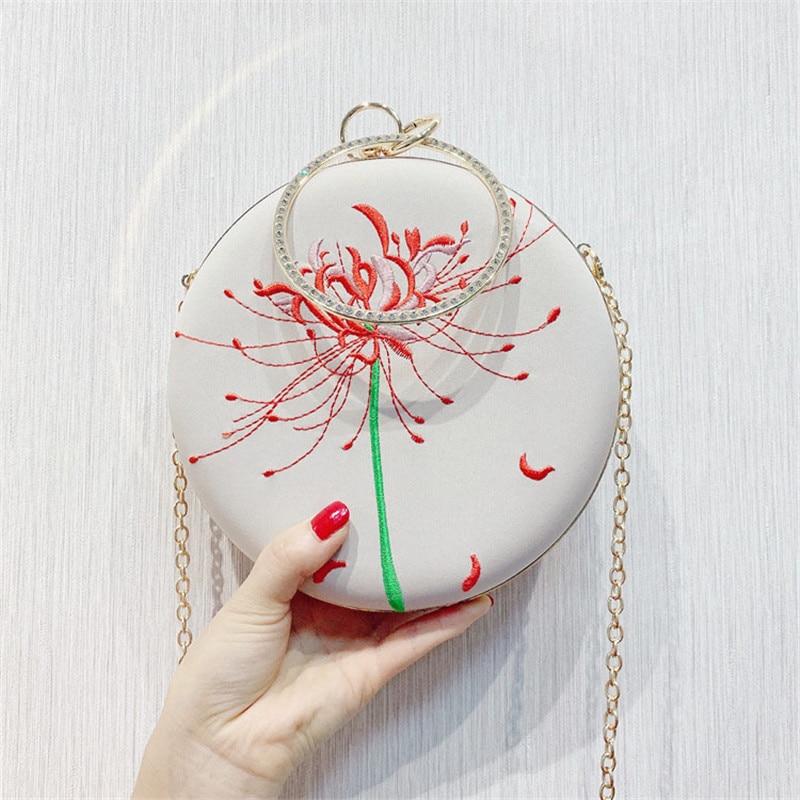 Avondtasje voor dames, clutch met kristallen bloemenborduursel en gouden ketting, leren tas voor diner en feest,  mn1405 stuks: Licht abrikoos