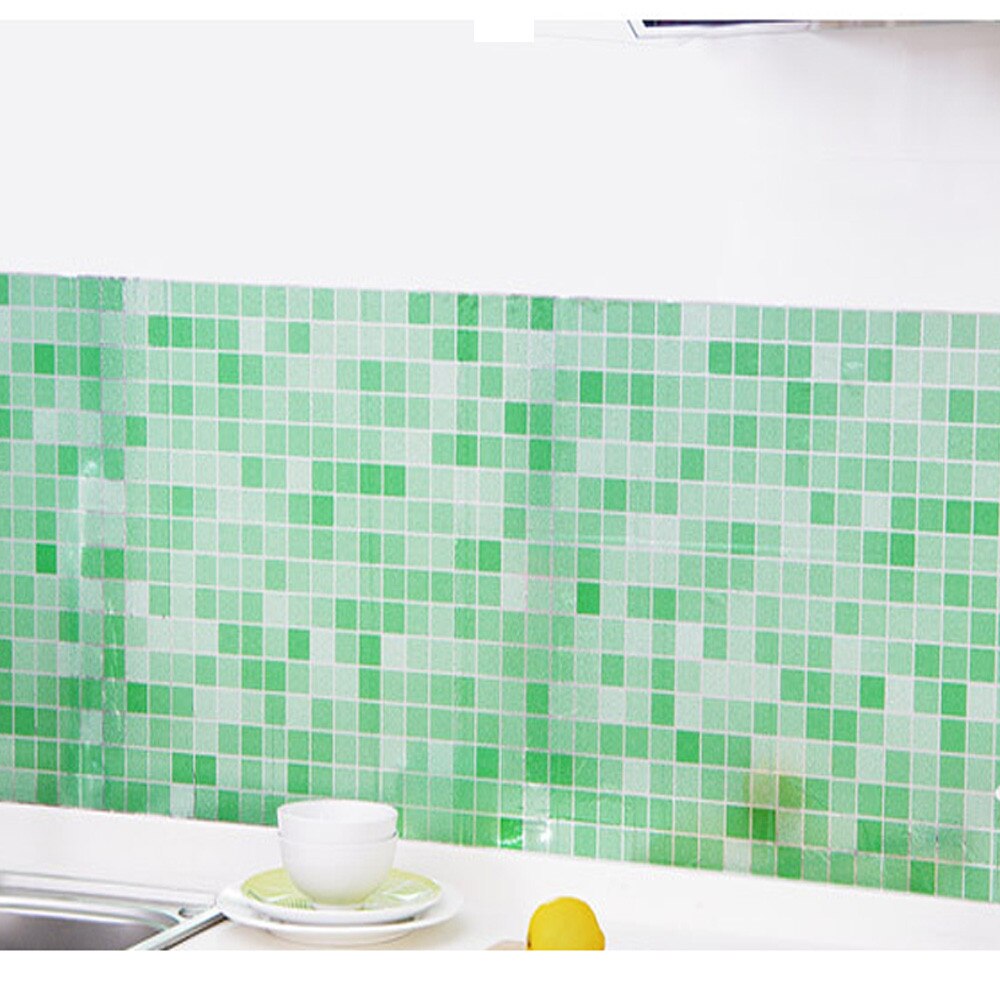 Vandtætte fliser mosaik væg klistermærke køkken badeværelse toilet adhensive anti-olie pvc tapet varmebestandighed vægindretning #30: Grøn