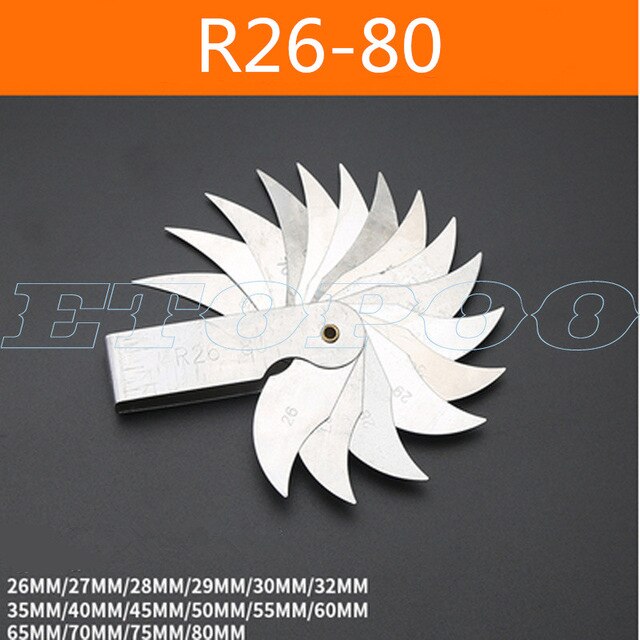 Radie mall r gauge  r1-6.5 7-14.5 15-25 26-80 radie gage plate filetmätare externa interna konkava konvexa mätverktyg: R26 80