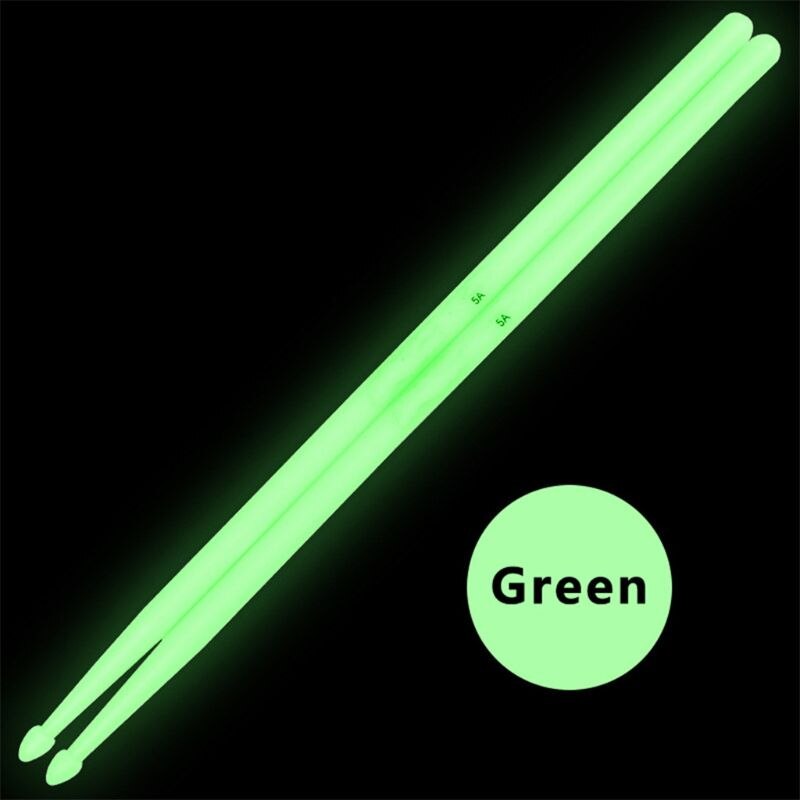 1 paire de baguettes de tambour lumineuses 5A, ensemble de baguettes de tambour fluorescentes qui brillent dans la nuit: green