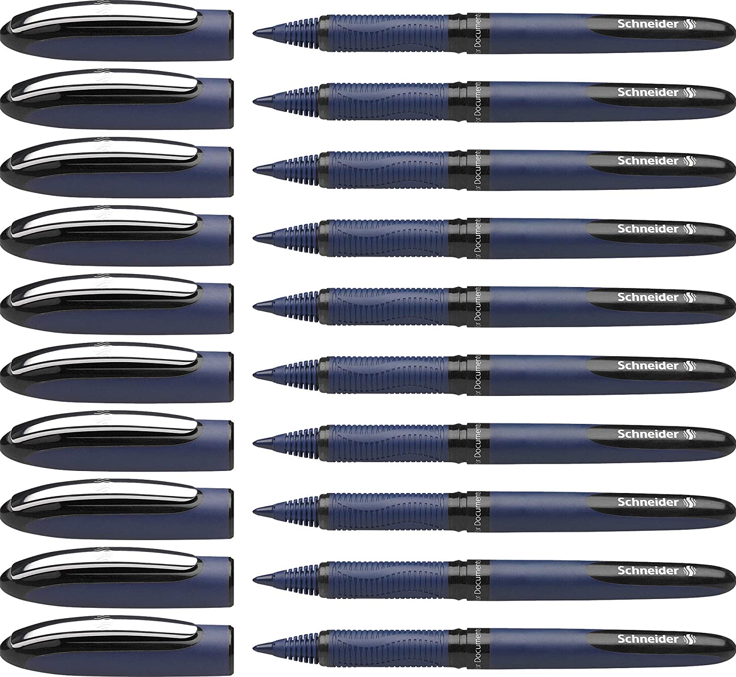 Schneider in One Business Rollerball Pen 0.6mm, Black /Blue Ink, Signature Pen, Box of 10: Black-Box of 10
