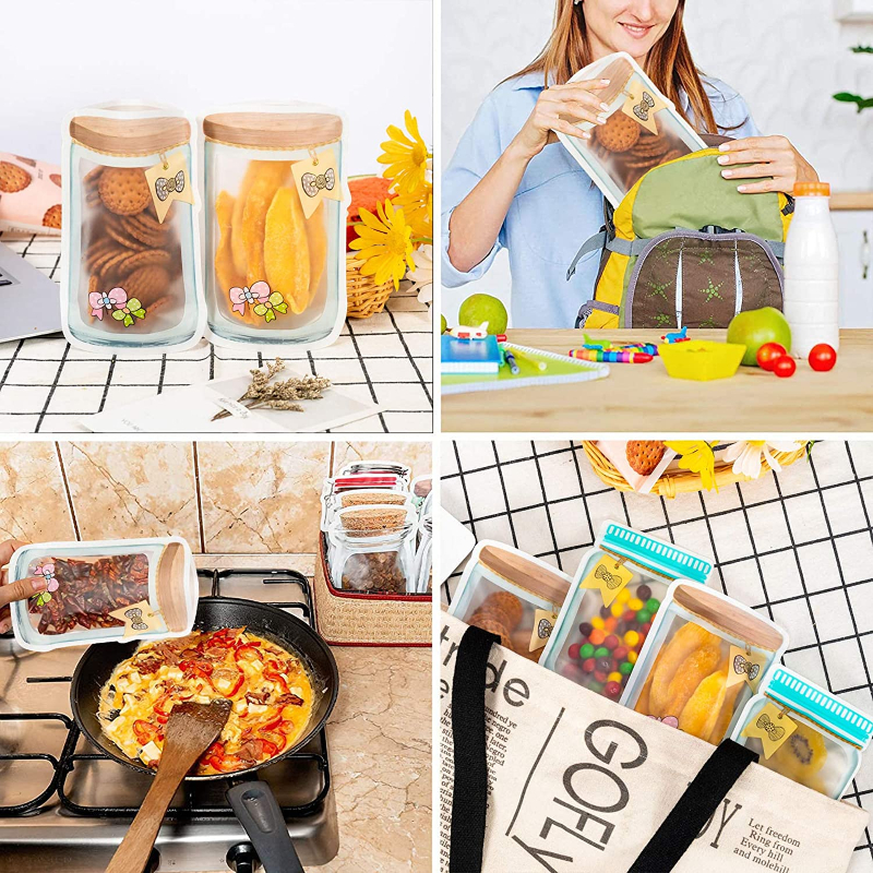 Reusable Mason Jar PE Plastic Smell-proof Storage Bag Stand Up Zipper Bags Food Storage Bag Kitchen Home Organization