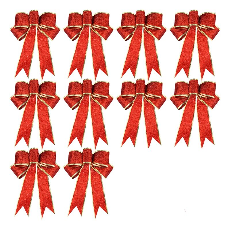 10 stk glitter juletræ sløjfer bånd sløjfer, lange 10 tommer og brede 8 tommer juletræ hængende ornamenter til chr: Default Title