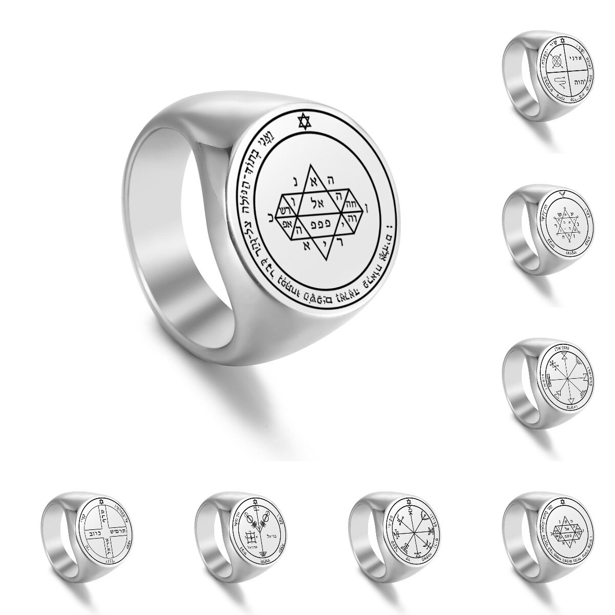 Jupiter Pentacles Dichtung gotisch Wikinger Ringe für Männer Frauen Jahrgang Schlüssel von Solomon Punk Wicca Edelstahl Signet Anillo Schmuck