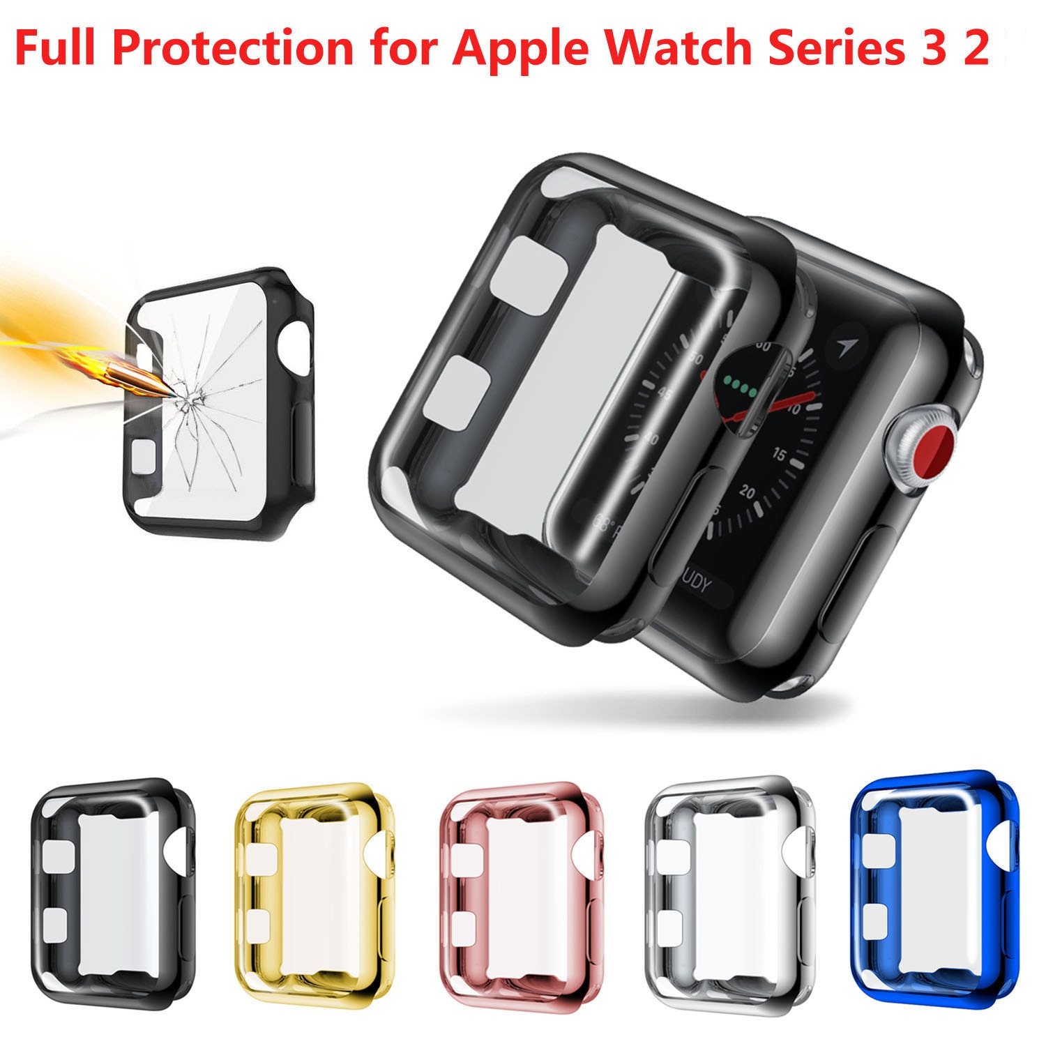 Urcover til apple watch case 42mm 38mm series 3 2 soft slim tpu all-around ultratynd skærmbeskytter til iwatch cover