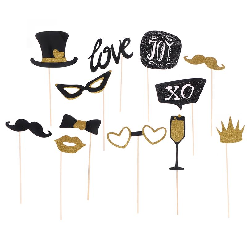 12pcs Party Prop Set Funny Glitter Decorative Photo Booth Props Party Supplies for Photograph Party Wedding