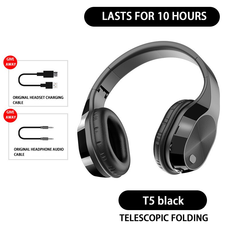 Led 5.0 Bluetooth Oortelefoon Draadloze Hoofdtelefoon Sport Gaming Headset Ruisonderdrukkende Hoofdtelefoon Draadloze Met Mic: T5 cool black