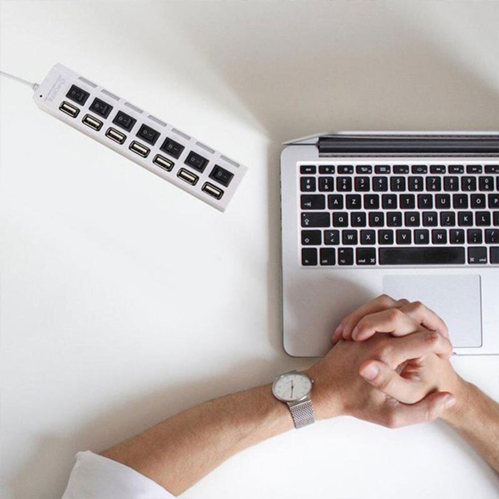 7 Poorten Usb Hub Led Usb 2.0 Adapter Hub High Speed Multi-Poort Socket Ingeschakeld/Uit Schakelaar opladen Poort Splitter Voor Pc Laptop