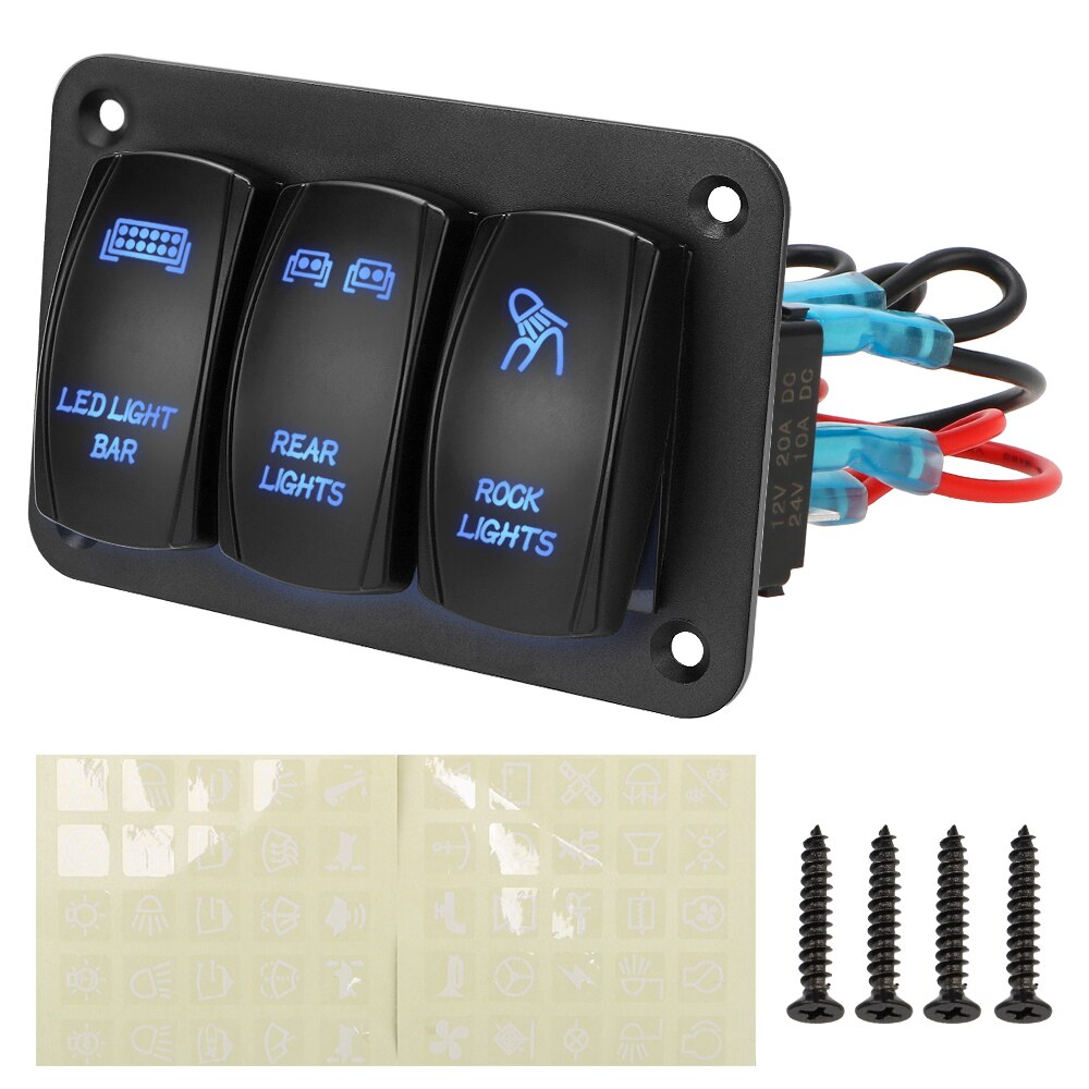 3 Gang Rocker Switch Panel 12V 24V Control Panel Toggle Switch LED Light ON/Off For Auto Car Marine ATV UTV IP65 waterproof: Blue
