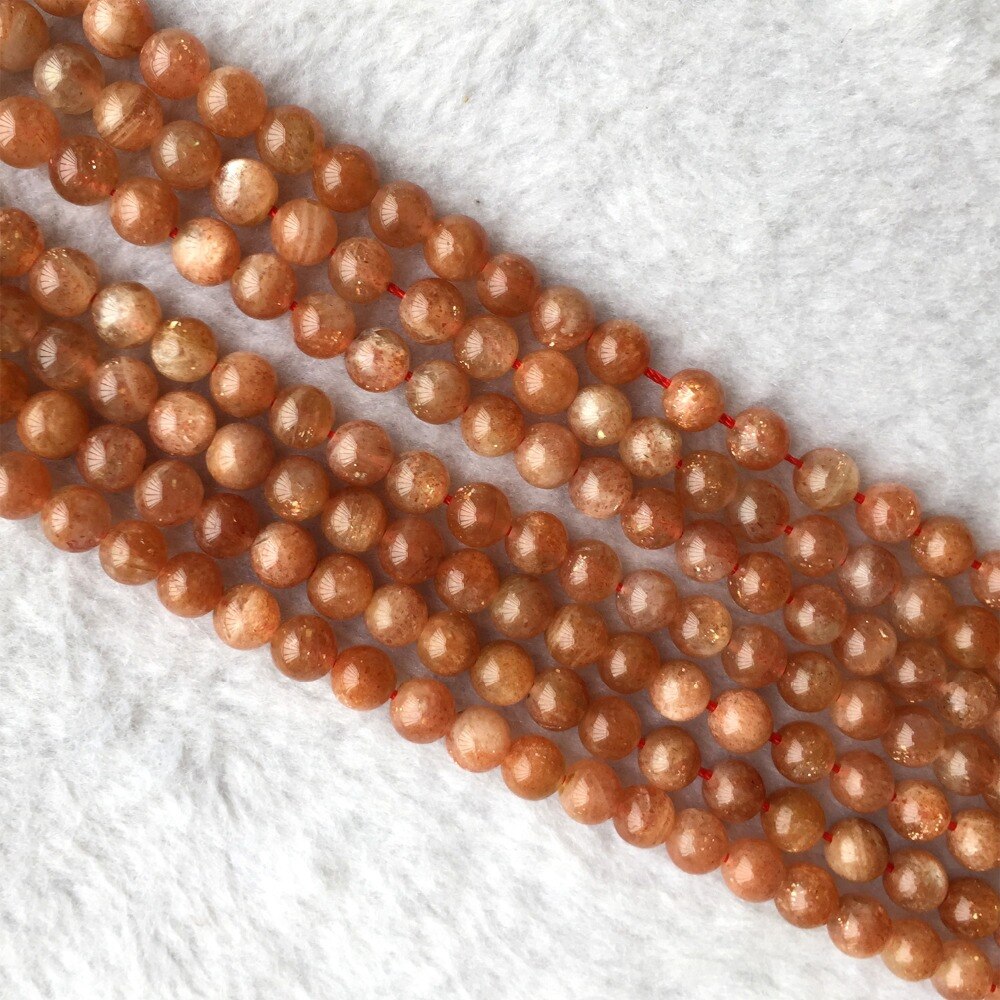 Real Genuine Natural Orange Gold Sanidine Sunstone Round Loose Gemstone Ball Beads 6mm 15" 05865