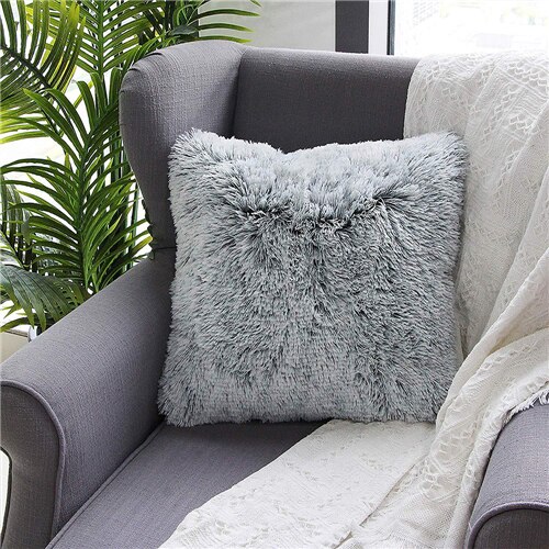 Kunstmatige Bont Kussenhoes Harige Faux Vlakte Pluche Pluizig Zachte Kussenhoes Kussen Effen Kleur Cases Home Sofa Decor 45x45cm: GY