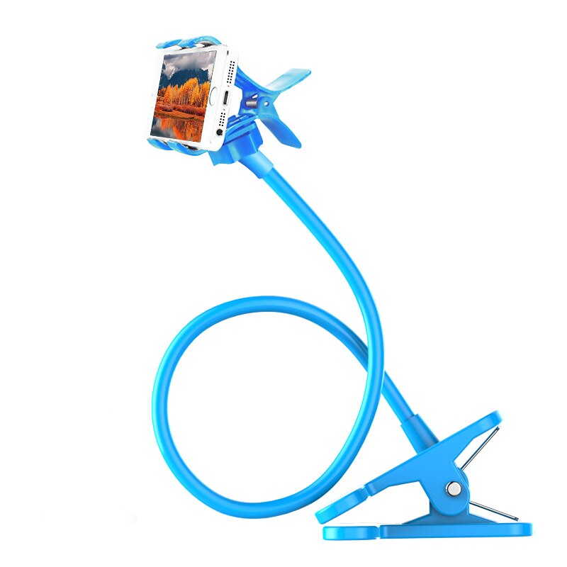 Universal 360 Rotating Flexible Arm Phone Holder Desktop Bed Lazy Tablet Clip Bracket Mobile Stand Support For iPhone Samsung: Blue