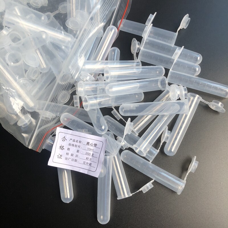 200pcs 10ml Plastic round bottom centrifuge tube with scale, Lab Sample culture tube with joint cover