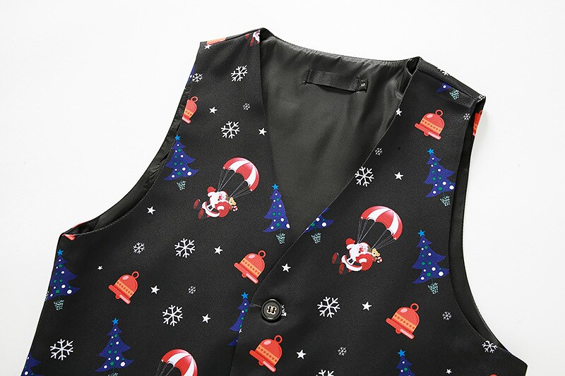 Cute Santa Claus Print Mens Suit Vest Merry Christmas Waistcoat Men Xmas Party Prom Costume Vests Cosplay Men Clothes 2XL