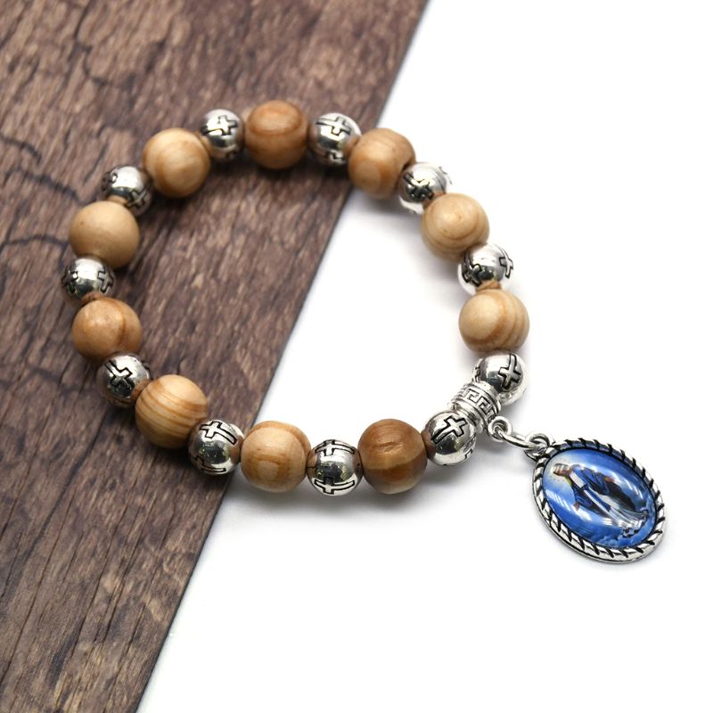 Trä jesus kors pärlor armband armband kristen meditation bön yoga unisex armband smycken