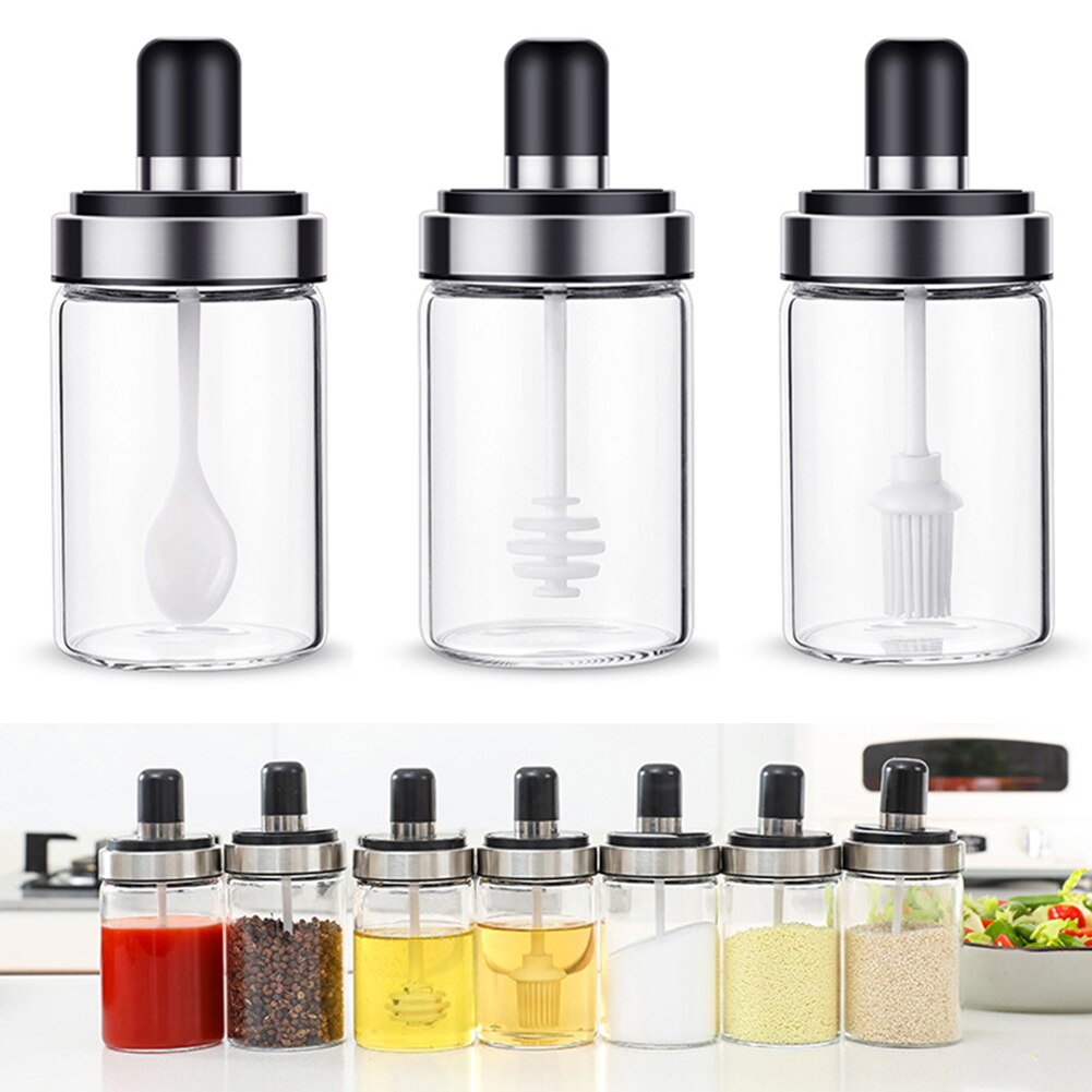 Glas Gewürz Flasche Salz Lagerung Kasten Gewürz Glas Küche Liefert mit Löffel Pinsel Feuchtigkeits Staubdicht Gewürz Lagerung Flasche