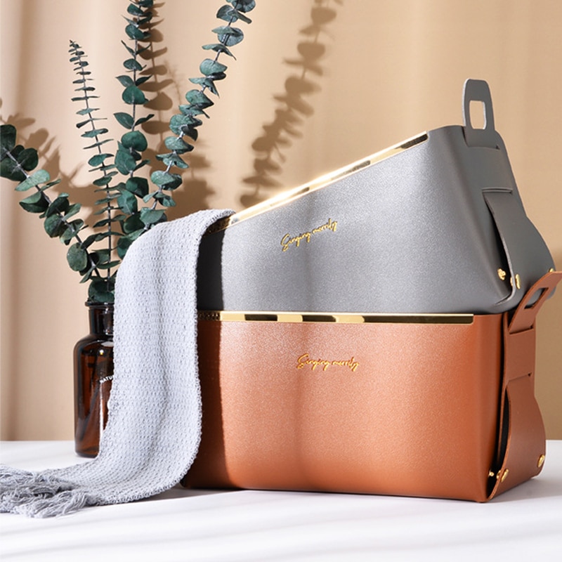 Nordic ins læder opbevaringsboks stue soveværelse kosmetiske smykker stor desktop pu sammenklappelig opbevaringsbakke