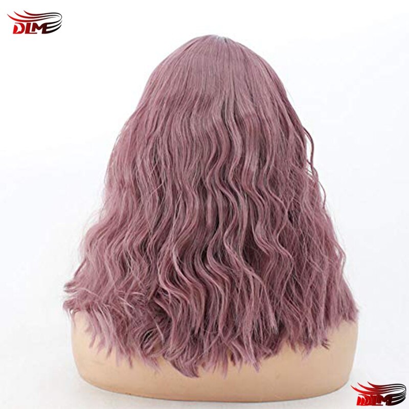 Dlme Roze Bob Pruik Synthetisch Haar Lace Front Pruiken Krullend Pruik Voor Vrouwen Hoge Temperatuur Cosplay Pruik