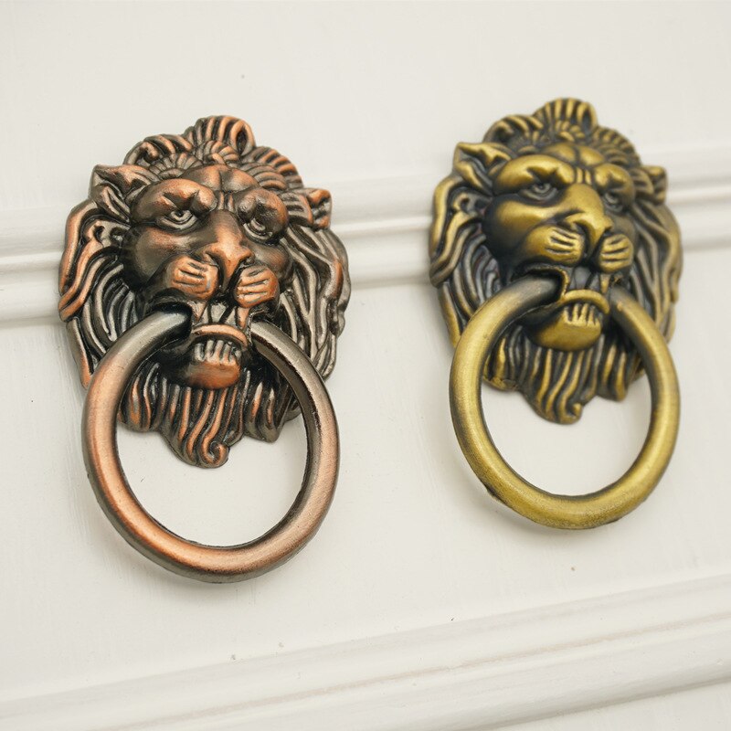 Pull Ring Deurklopper Animal Hoofd Massief Hout Gouden Leeuw Hoofd Houten Deur Handvat Pull Ring Push-Pull Antieke ouderwetse Hand