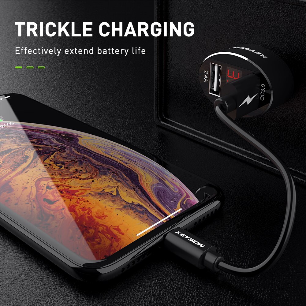 Keysion Dual Usb Snellader Qc 3.0 Auto-oplader Voor Iphone Xs Max Xr X 8 7 Samsung S9 Note9 led Display Digitale Slimme Laders