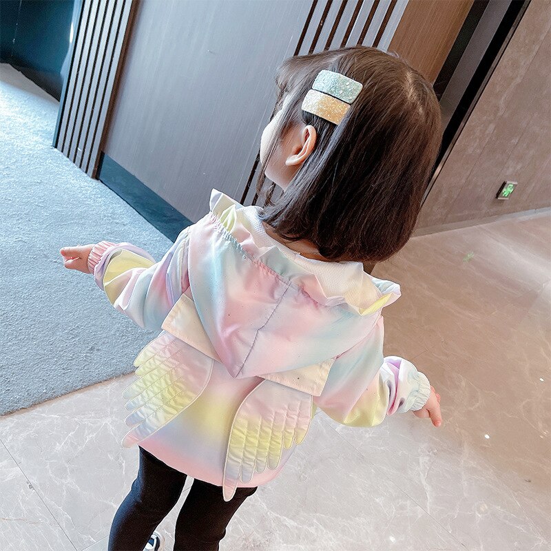 Manteaux à capuche pour filles, vestes à rayures colorées, vêtements de princesse avec ailes, fermeture éclair, collection printemps-automne