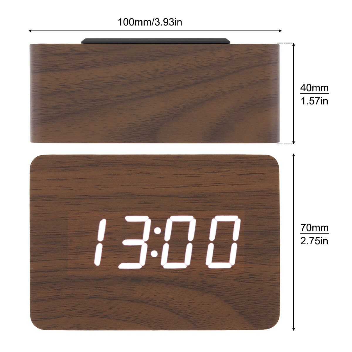 Alarm Clock LED Wooden Watch Table Voice Control Digital Wood Electronic Desktop Clock Multicolor Rectangle Table Desktop Clocks