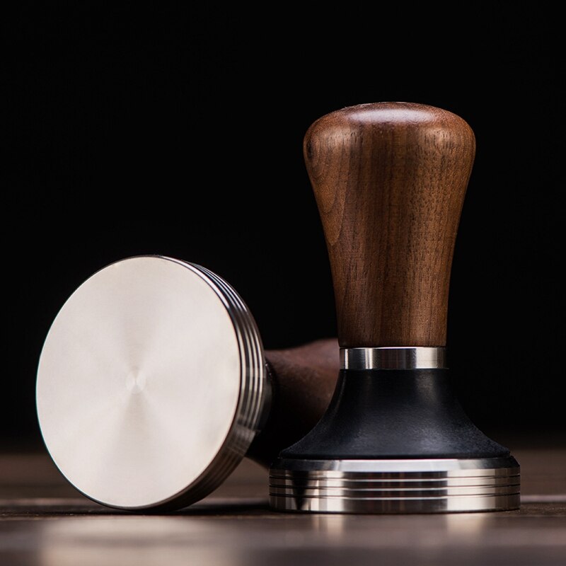 Wooden Holder Coffee Tamper Flat Espresso Tamper 58mm Stainless Steel Flat with Height Adjustable Wooden Handle Tamper