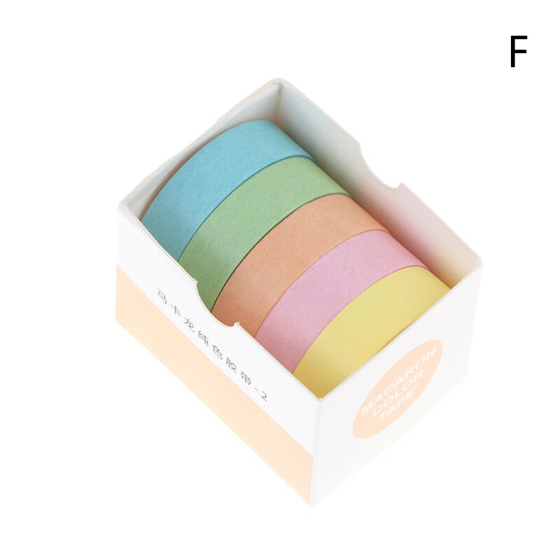 5Rolls/box Solid Color Tape Set Decorative Tape Cute Scrapbooking Adhesive Tape: F