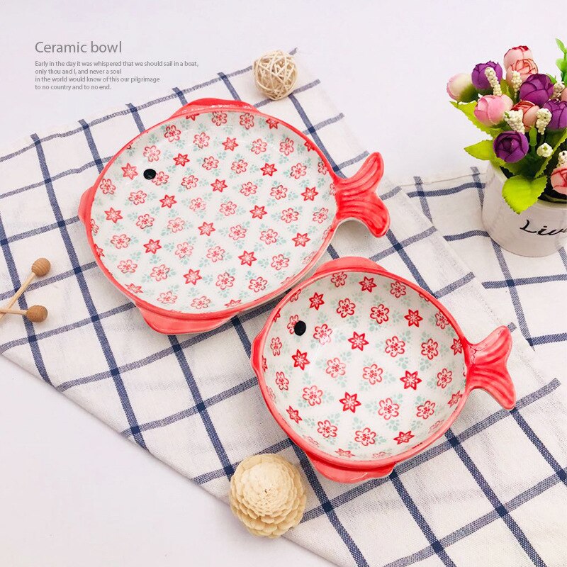 Ceramic Cutlery Fish-shaped Glaze Under The Color Plate Bowl Japanese Cartoon Irregular Bowl Plate Tableware