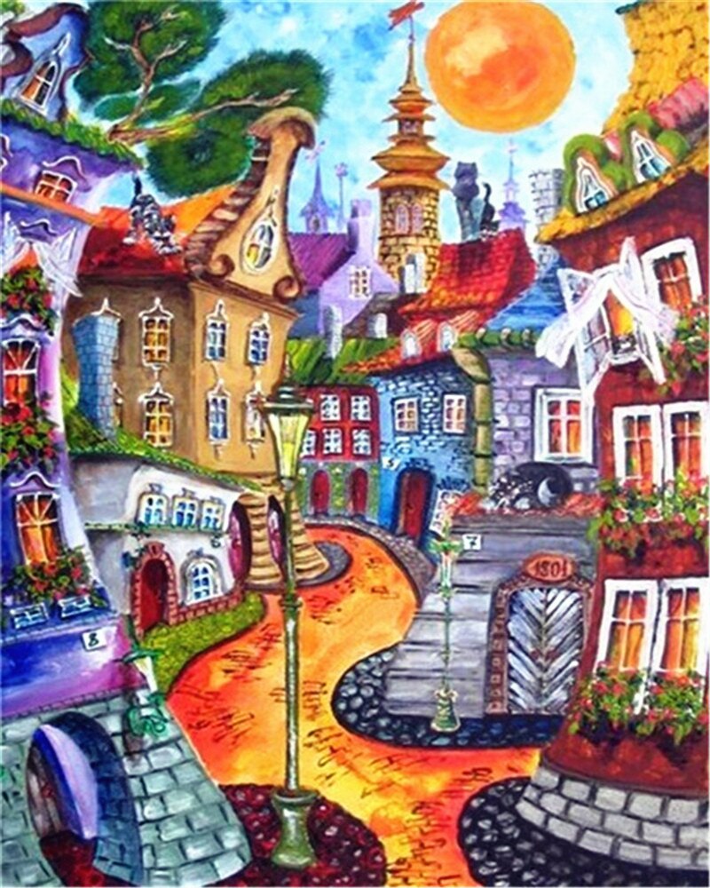 AZQSD Paint By Numbers For Adults House Oil Painting Art Draw By Number On Canvas Cartoon Hand Paint Kit Canvas Unframed: SZGD1-4865
