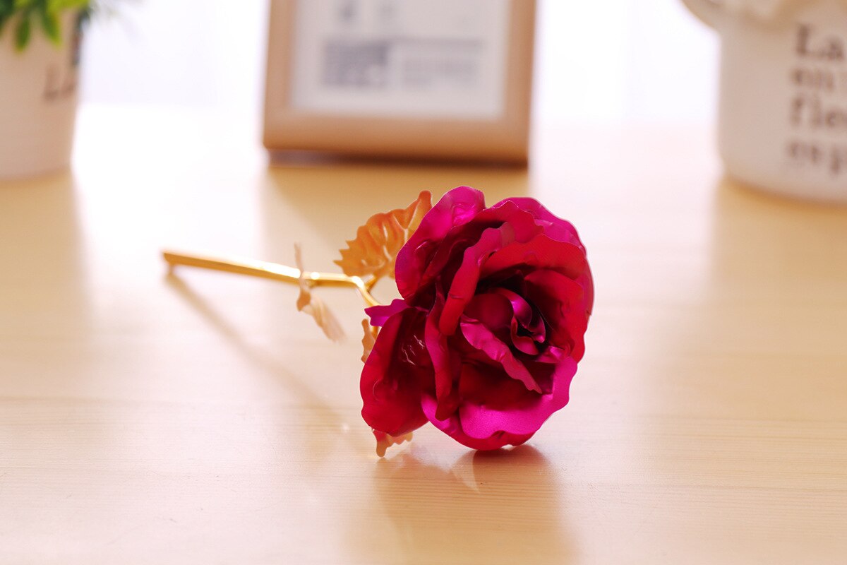 Love Base 24K Foil Plated Gold Rose Artificial Flowers Valentines Day Birthday for Girlfriend Wedding Decoration Bride: Va002-Rose red