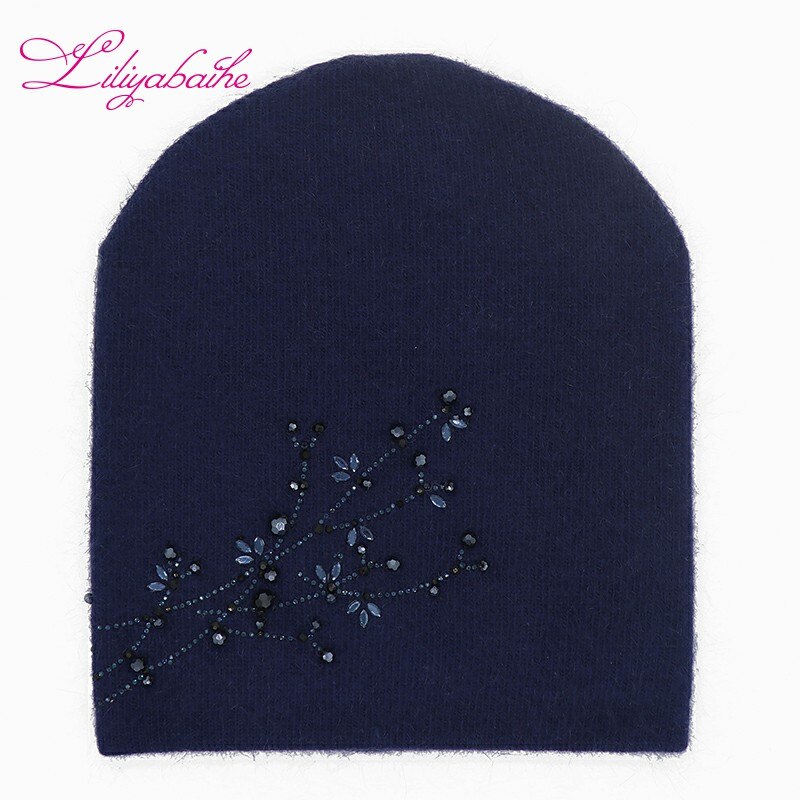 Liliyabaihe naisten syys- ja talvihattu angora neulotut skullies pipot pipo timantti kukka koristeet hatut tytöille