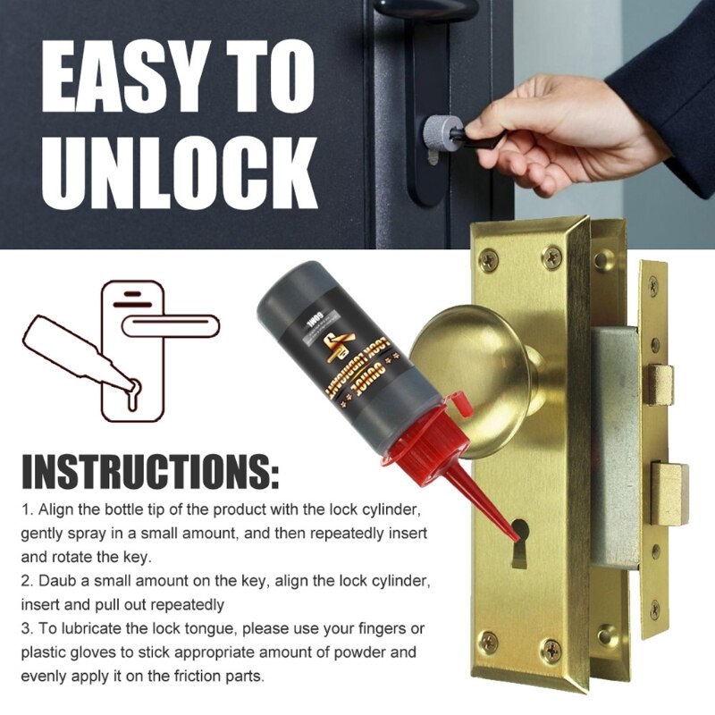 Pó de grafite da manutenção do fechamento da porta interior do pó da grafite do lubrificante do fechamento 60ml para as dobradiças das travas que deslizam a superfície