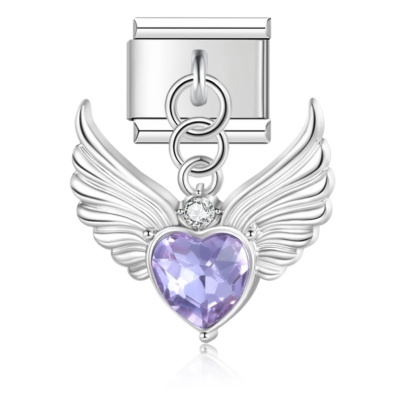 Hapiship nudo de lazo alas de Ángel brillante CZ enlace italiano encanto ajuste 9mm pulsera de acero inoxidable fabricación de joyería DIY DJ652: Color dorado