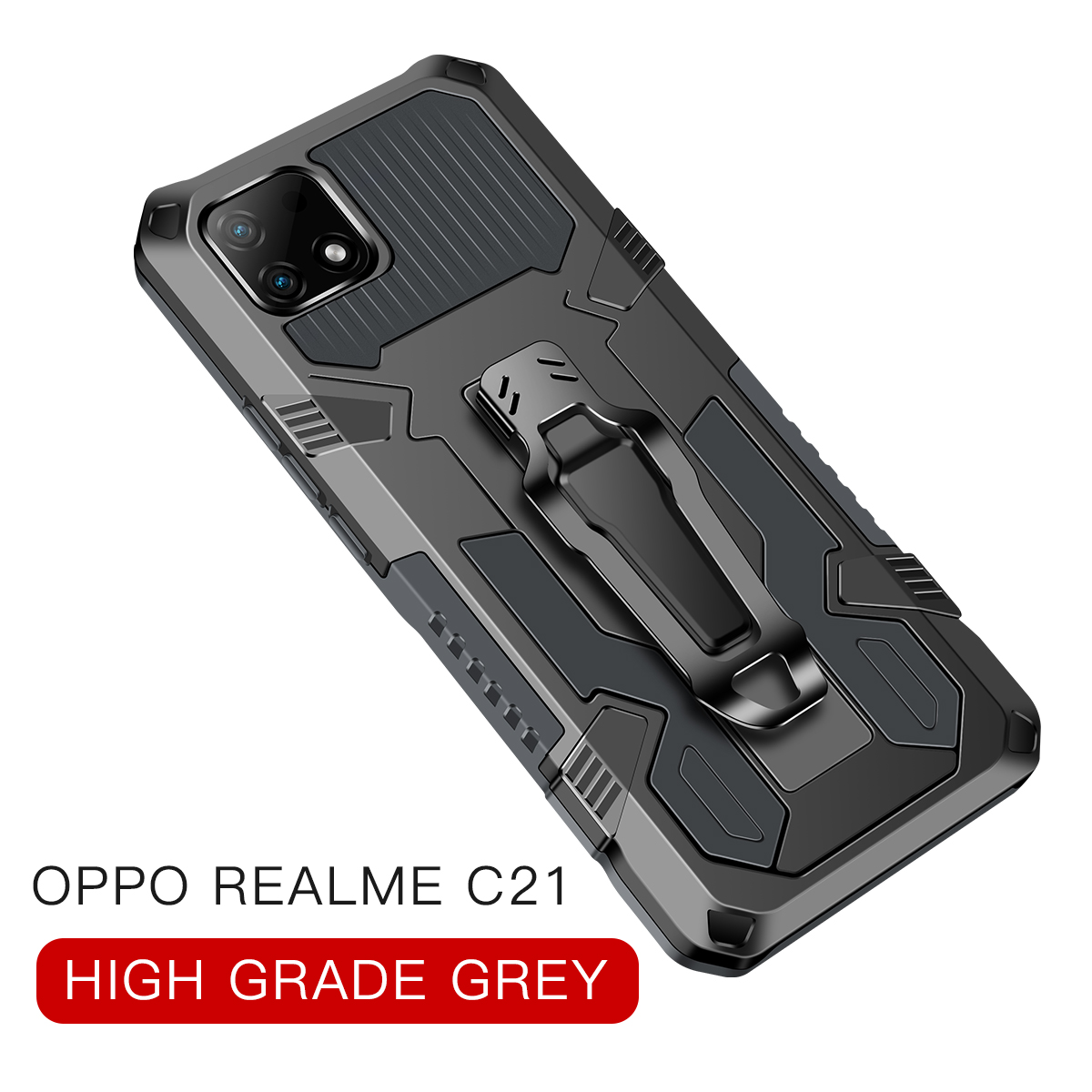 Armor Case Voor Oppo Realme C21 Case 6.5 ''Shockproof Riemclip Holster Cover Voor Realmi C21 6.5'' C 21 Telefoon Case RealmeC21: For OPPO A93 / Gray