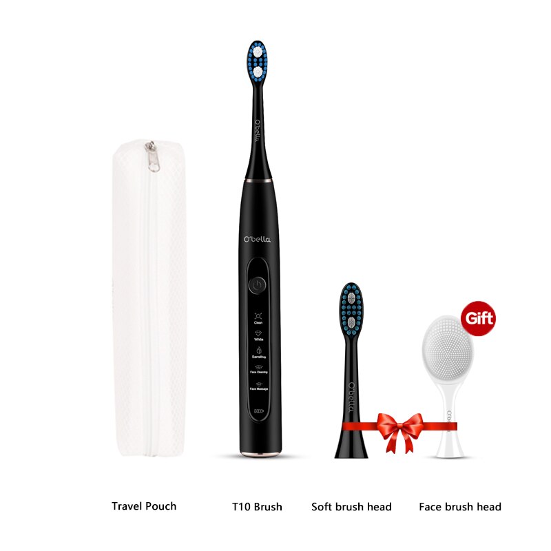 Electric Toothbrush 5 Modes USB Fast Charging Tooth Brush Adult Kids Waterproof Toothbrush W/ Face Cleaning Machine: Black