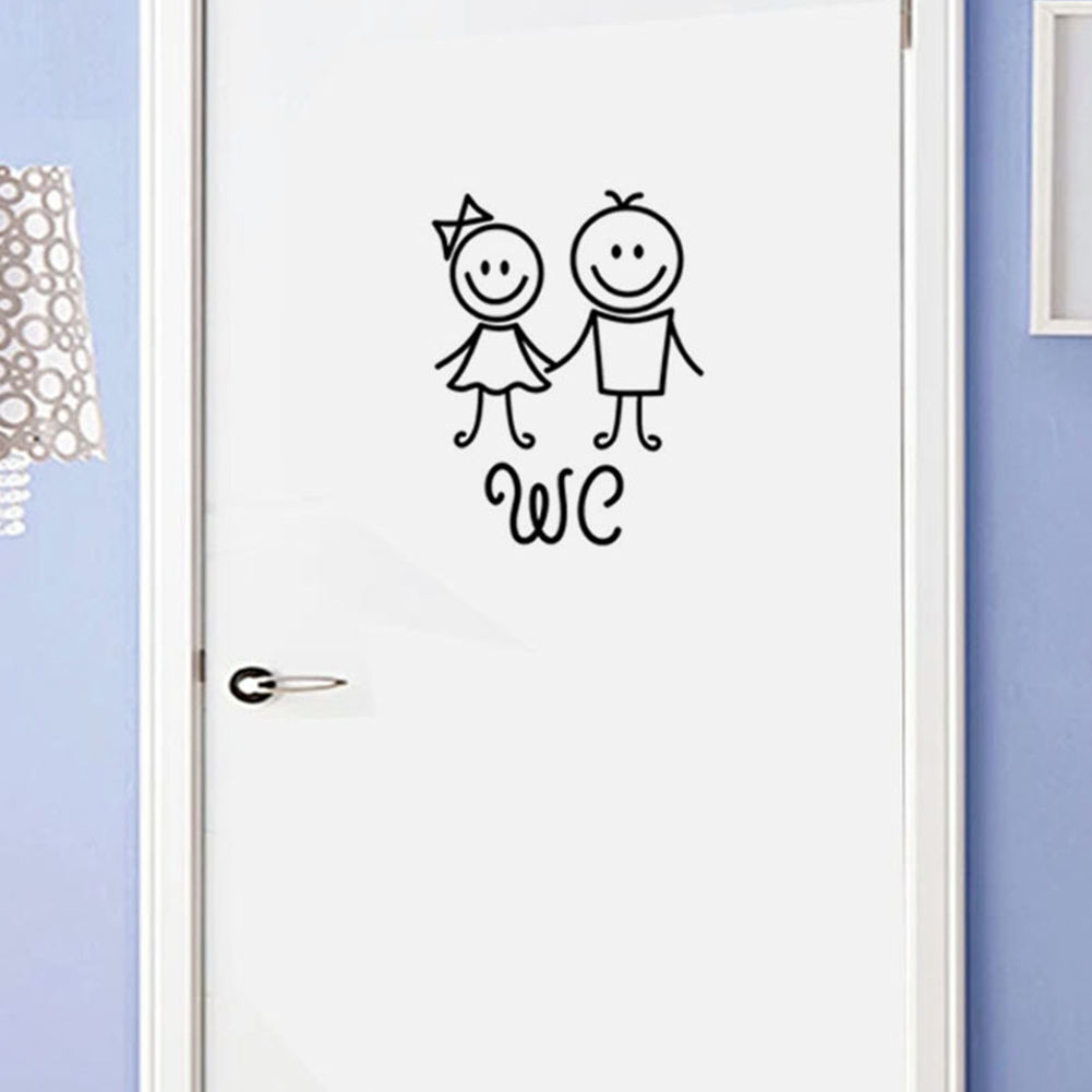 Girl Boy WC PVC Toilet Removable Waterproof Easy Apply Home Self Adhesive Door Sticker Reusable Washroom Cute Cartoon Decorative