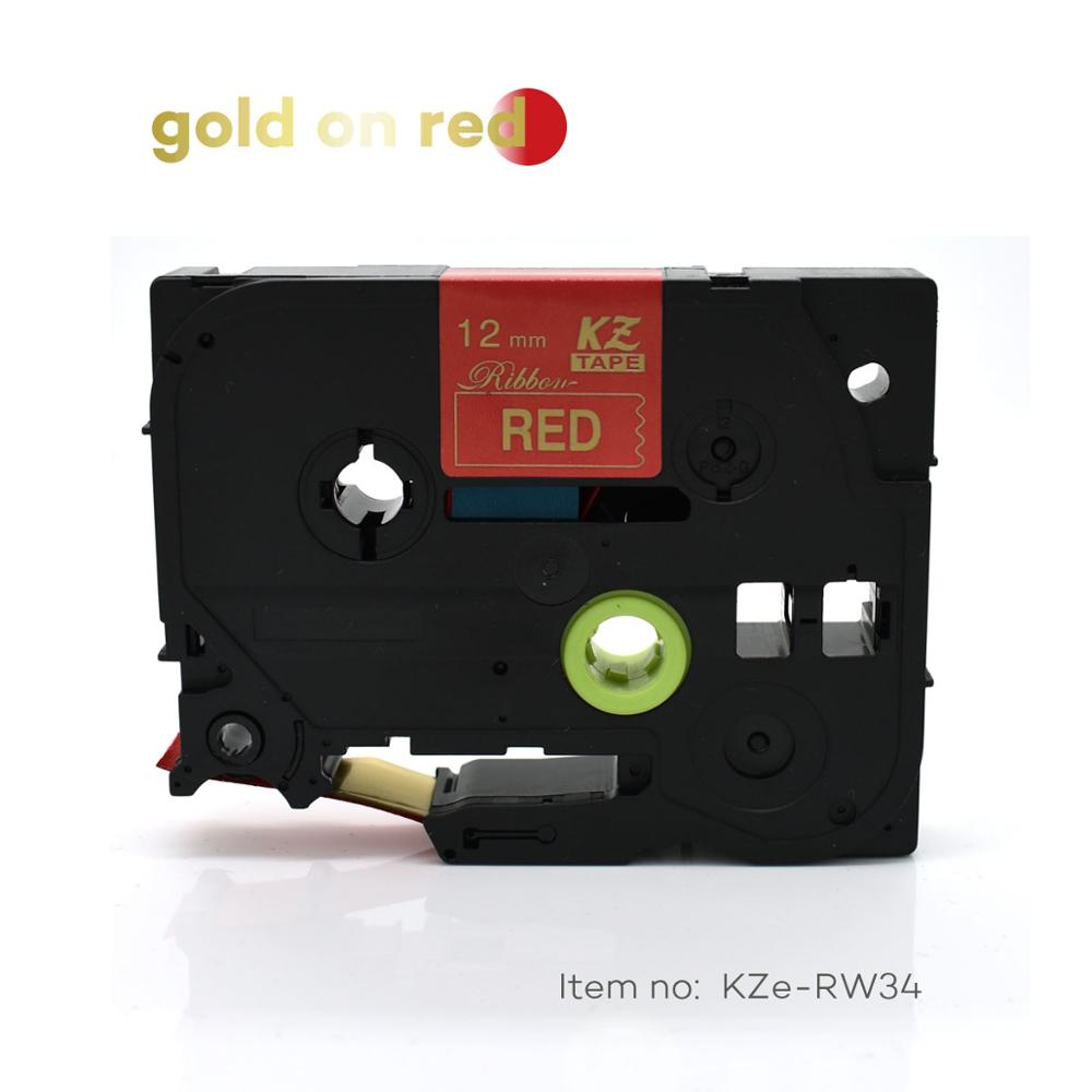 12mm*4m flerfarvet tze satinbånd etiketbånd tze tape kompatibel broder p-touch printer tze -r231 tze -re34 tze -rn34 tze -rw34: Guld på rødt