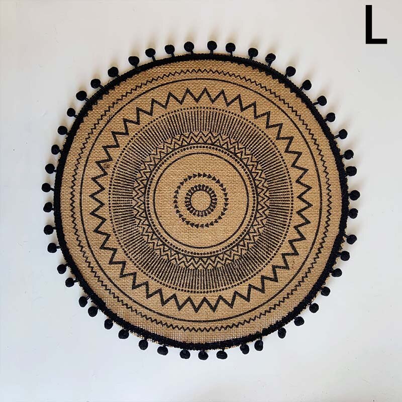 Prachtige Geweven Jute Katoen Tafel Mat Bohemian Stijl Afdrukken Placemat Ronde Voedsel Pad Dining Servies Coaster Keuken Decor: L