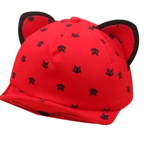 Unisex Girls Boys Outdoor Cartoon Cat Ear Baseball Cap Children Sun Hat: Red