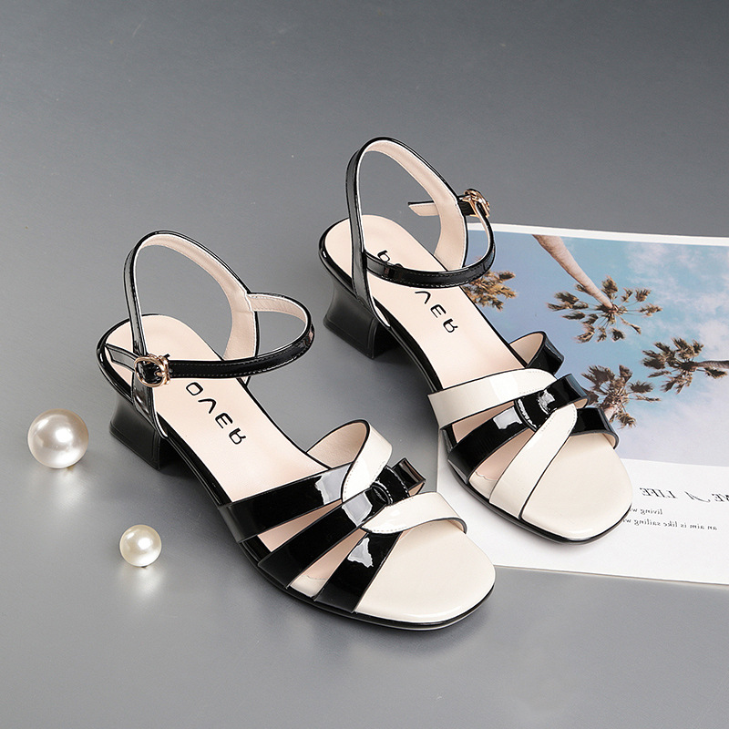 Sandalen Dames 2023 Damesschoenen Met Dikke Hakken Bovenkleding Vis Mond Hit Kleur Mid-Hak Dames Mode Schoenen Rok