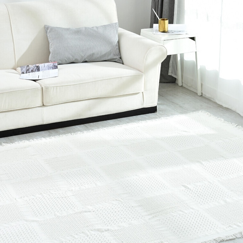 Couverture de canapé blanc solide | Couverture de voyage en coton, couverture d'avion, couvertures tricotées en Jacquard avec glands, couverture jeter pour canapé