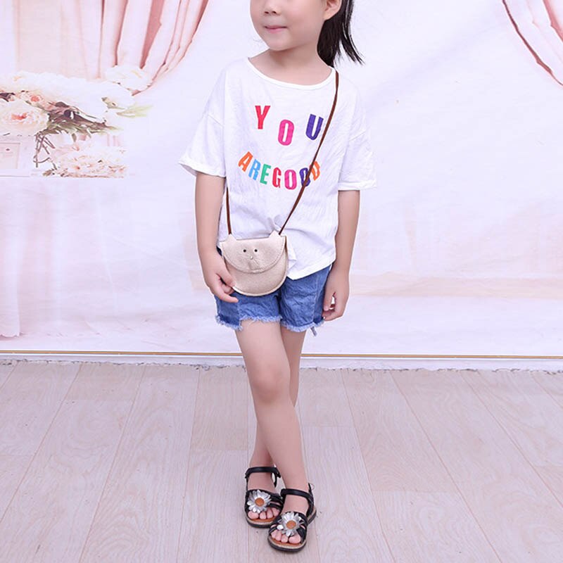 Sac à bandoulière en cuir pu pour enfants et filles, joli sac à main avec motif chat