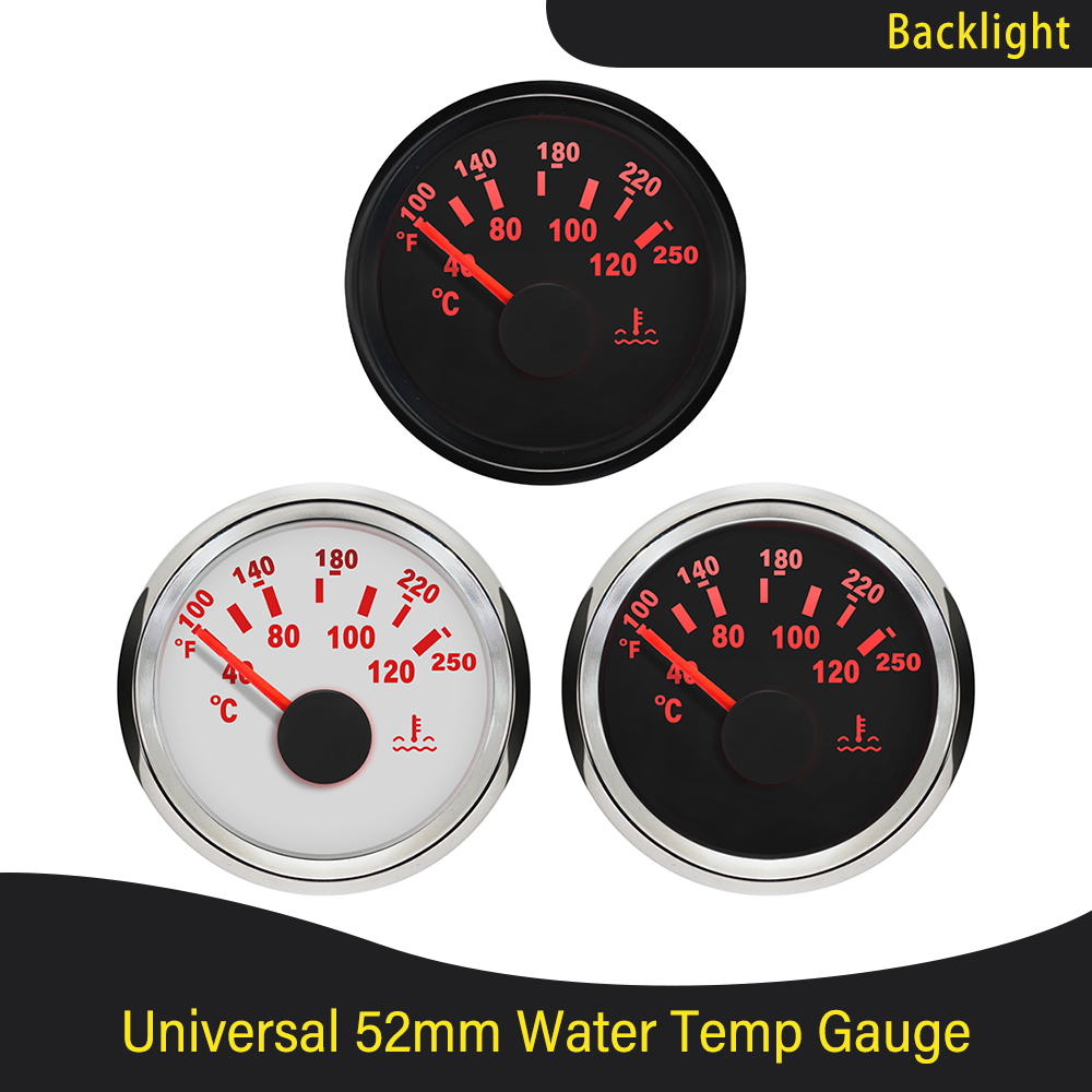 2" Universal Water Temp Meter Car Temperature Gauge Indicator for Engine Motorcycle RV Auto Yacht Boat 12V 24V Red Backlight