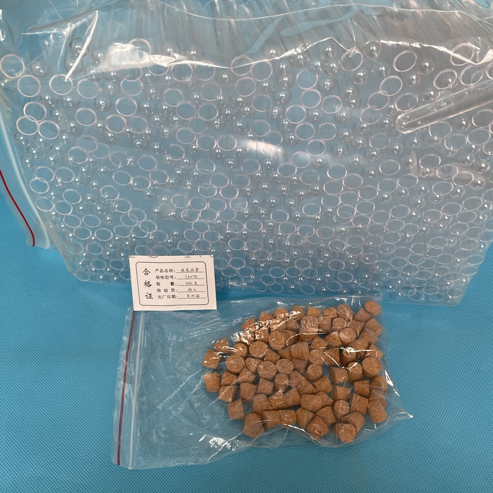 500pcs 13x78mm School Lab Clear Plastic Test Tubes With Corks Caps, Wedding Favor Tube, Party Candy Container