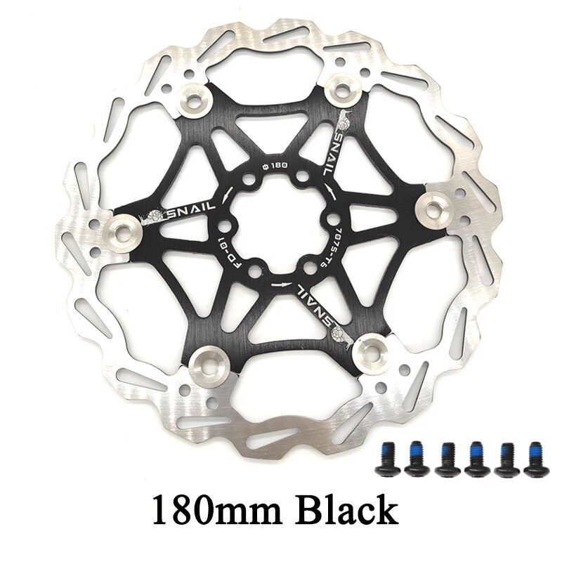SNAIL Mountain Road Bike Floating Disc Brake Pads 160mm 180mm 203mm Six-nail Disc Rotor Floating Disc Brake Pads Bicycle Rotors: 180mm Black