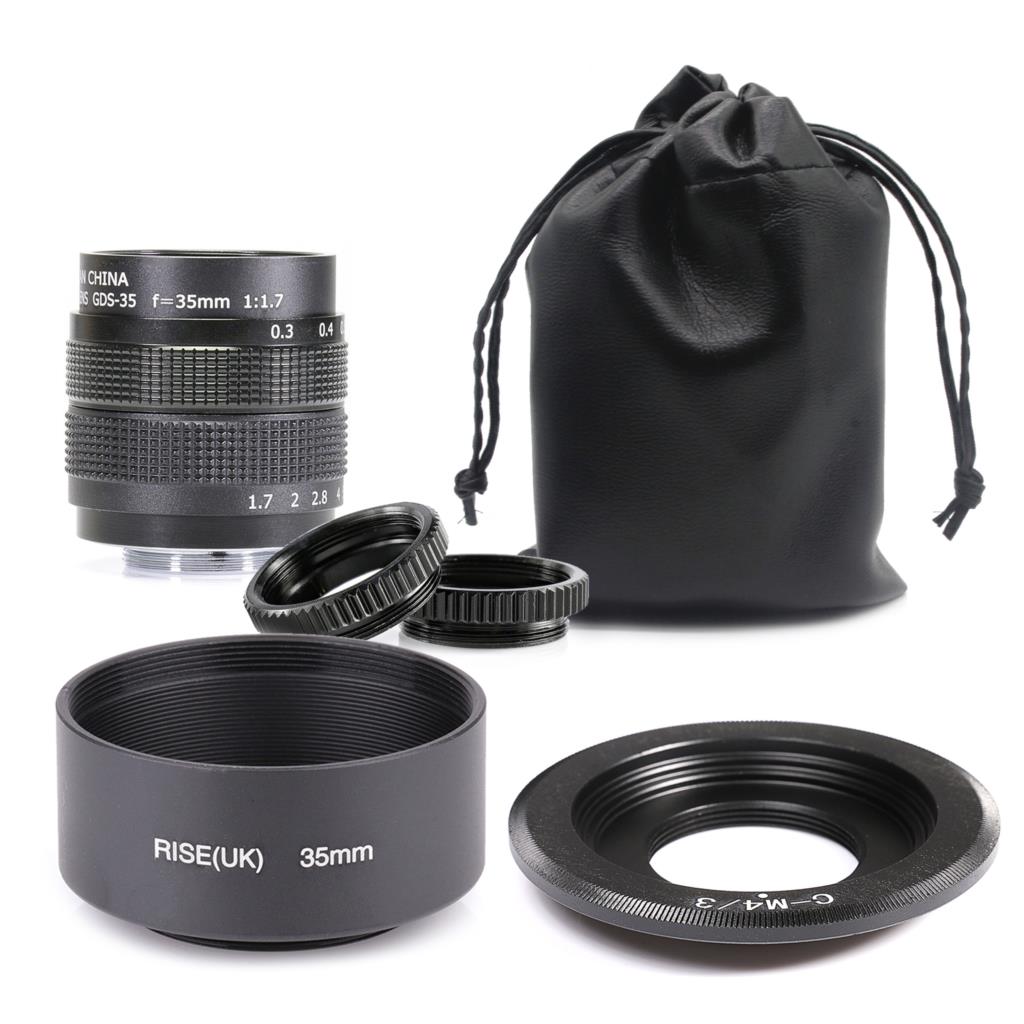 Objectif de vidéosurveillance 35mm f/1.7 + bague d&#39;adaptation + 2 anneaux Macro + pare-soleil pour appareil photo sans miroir, anason/O, lymphus Micro4/3 M4/3